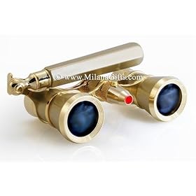 Milana Optics - Opera Glasses - Broadway - With Handle and Flashlight - Titanium Finish with Golden Rings