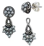 French Twist 2 in 1 Silver Stud and Drop Natural Seed Pearl Earrings - Dahlia Vintage Collection