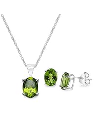 3.60 Carat Peridot Oval Shape .925 Sterling Silver Earring & Pendant Set