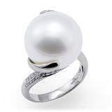 South Sea White Pearl Ring with Diamonds in 14K White Gold