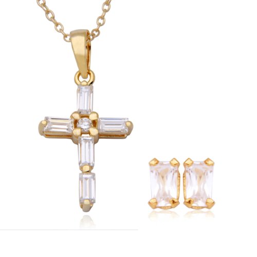 Sterling Silver 18k Yellow Gold Plated Sterling Silver Cubic Zirconia Cross Silver Pendant, 18