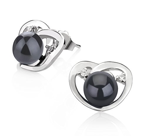 Katie Heart Black 7-8mm AA Quality Freshwater 925 Sterling Silver Pearl Earring Set