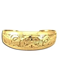 14K Yellow Gold Northwest Coast Native American Emerging Mankind Bracelet. Made in USA.