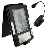 Black Full Genuine Leather Flip Case and Book Light for Amazon Kinde 2 (Old Version) E-Reader Reading Device (Kindle NOT Included)