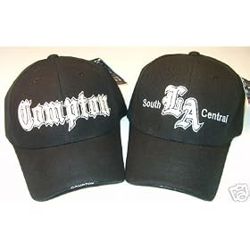 2pk COMPTON & SOUTH CENTRAL LOS ANGELES LA BLACK & WHITE BASEBALL CAPS CAP HATS HAT