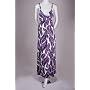 Red Carpet Palm Print Jersey Beaded Spaghetti Strap Empire Waist Long Maxi Dress Purple