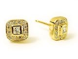 14K Yellow Gold Stud Earrings with Bezel and Pave Set Diamonds