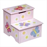 Kids / Children's Pink Butterfly Bed Side Storage Step Stool