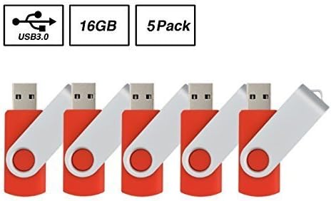 ABAZAR 5pcs 16gb Usb Flash Drive Usb 3.0 Flash Drive Memory Stick Fold Storage Thumb Stick Pen Swivel Design Red