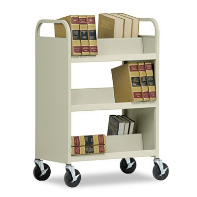 Three Shelf Double-Sided Sloped Shelf Book Cart, 37 x 18 x 42, Putty On Sale