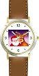 Santa Claus & Red Nose Reindeer or Deer (Rudolf or Rudolph) - Christmas Theme - JP - WATCHBUDDY&reg; DELUXE TWO-TONE THEME WATCH - Arabic Numbers - Brown Leather Strap-Size-Women's Size-Small