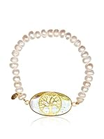 Silver Luxe Pulsera Tree Life, Pearl And Green