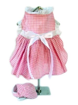 Pink Gingham Dog Dress Set w/ Hat & Leash, Large