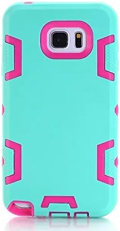 Samsung Galaxy Note 5 Case，SJP Hybrid Heavy Duty Tough TPU +PC Case for Samsung Galaxy Note5 Three in One Bumper Case (Cyan&amp;Pink)