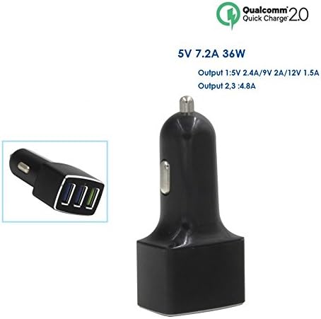 Quick Charge 2.0, 5v 7.2a 36w Usb 3-port Car Charger, Black