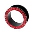 ACRYLIC FLESH TUNNEL G WITH CRYSTALS (RED) Gauge: 0 Sold as a Pair