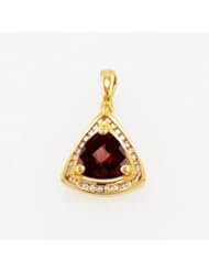 14K Gold Garnet and Diamond Pendant Trillion Cut