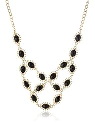Black Resin Fancy Bezel Statement Necklace, 16.5"