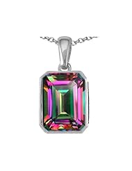 Original Star K (tm) Emerald Cut 10x8mm Rainbow Mystic Topaz Pendant in .925 Sterling Silver