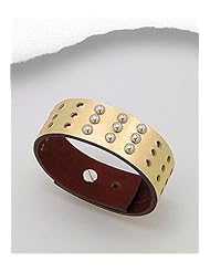 Gold Leather Bracelet In White Base