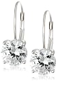 Platinum Overlay Sterling Silver 6.5 mm Round Cubic Zirconia Leverback Earrings