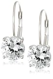 Platinum Overlay Sterling Silver 6.5 mm Round Cubic Zirconia Leverback Earrings