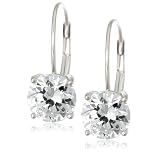 Platinum Overlay Sterling Silver 6.5 mm Round Cubic Zirconia Lever Back Earrings
