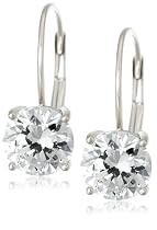 Platinum Overlay Sterling Silver 6.5 mm Round Cubic Zirconia Leverback Earrings