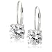 Platinum Plated Sterling Silver 6.5 mm Round Cubic Zirconia Lever Back Earrings