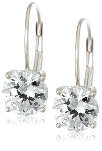 Platinum Overlay Sterling Silver 6.5 mm Round Cubic Zirconia Leverback Earrings