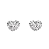 .925 Sterling Silver Rhodium Plated Heart CZ Stud Earrings with Screw-back for Children & Women