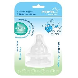 Momo Baby Wide Neck Fast Flow Silicone Nipples - 2-Pack