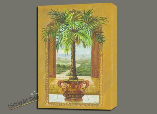 Palm Tree Landscape Mixed Media with Acrylic, Oil Canvas Painting Mounted 22X28″