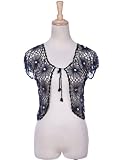 Anna-Kaci S/M Fit Black Loose Crochet Knit Floral Design Open Cardigan Shrug
