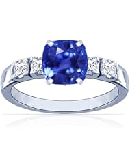 Platinum Cushion Cut Blue Sapphire Ring With Sidestones (GIA Certificate)