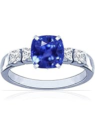 18K White Gold Cushion Cut Blue Sapphire Ring With Sidestones (GIA Certificate)