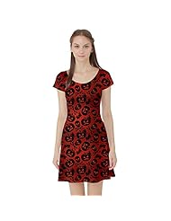 General Print Stretchy Short Sleeves Polyester/Spandex Skater Dress 