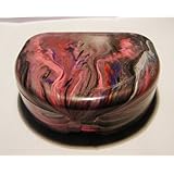 Designer Dental Case Container Box in Gray/Black/Red w MOP Stone and Label for 1 Mouth Guard, Denture, Retainer