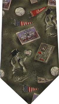 Baseball themed memorabilia silk Tango ties green