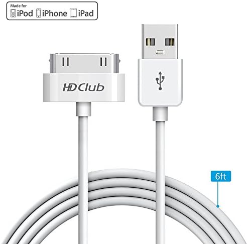 HD Club | iPhone 4, 4s Cable | 30 Pin-to-USB cable, 6ft (1.8m), White, Apple Certified