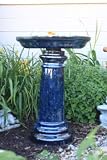 Artistic Handpainted Ceramic Birdbath - Metalic Blue