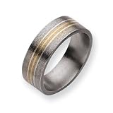 Titanium 14k Gold and Sterling Silver Inlay 8mm Satin Comfort Fit Wedding Band Ring (SIZE 6-15 )