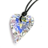Free S/H Valentines Gift Swarovski Crystal Clear Ab Wild Heart Love Charm Pendant 27mm Black Leather 1mm Choker Necklace 14" 16" 18" 20" 22" 24" Adjustable