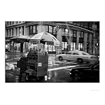 Rain Falls at Broadway and Broome black and white photo