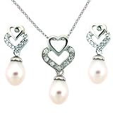 Pearl Necklace Earring Set Teardrop Style White Freshwater Gift Set Bucasi SALE