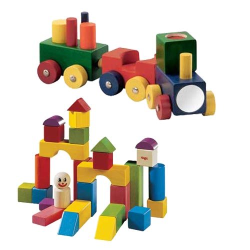 Haba Baby's First Train - Lokmock Train Plus Additional Wooden Clown Blocks