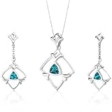 Artful 1.75 carats Trillion Cut Sterling Silver Swiss Blue Topaz Pendant Earrings Set