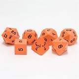Precision Opaque 7 Piece Dice Set, Hot Orange with numbers, hand inked