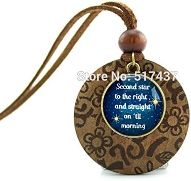 Pretty Lee New Design Wood Necklace Peter Pan Second Star Jewelry Quote Necklace Man Fashion Bronze Pendant Necklace