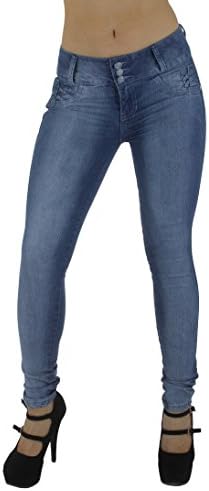 Style M1206 - Colombian Design, Mid Waist, Butt Lift, Skinny Jeans in M. Blue Size 9